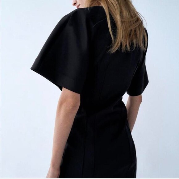Zara Neoprene Effect V-Neck Black Mini Dress Women Size S NEW WITH TAG! - Picture 4 of 12